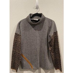 THML Leopard Sleeved Zip Front Grey Sweatshirt